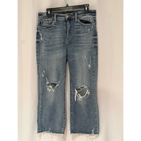 Judy Blue Denim - Judy Blue Jeans Womens Size M Blue High Rise Distressed Straight Crop